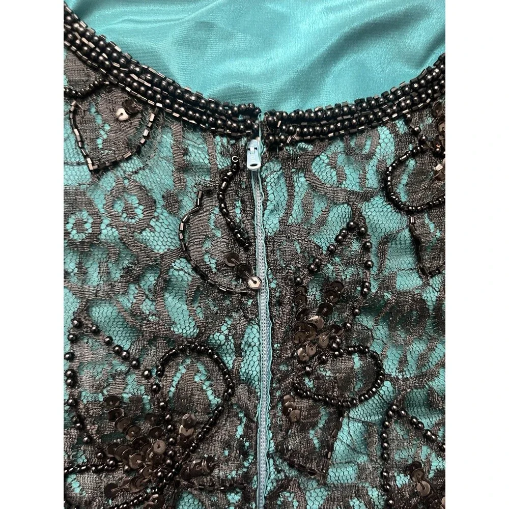 Vintage Brilliante by J.A. Black Silk Beaded with Emerald Green Evening Gown. - Picture 5 of 11